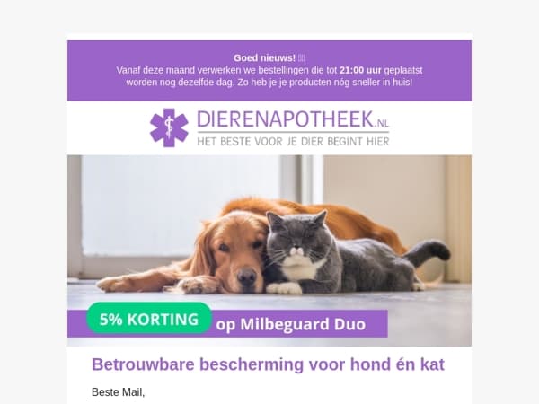 Mail, ontvang 5% korting op Milbeguard Duo! 🪱