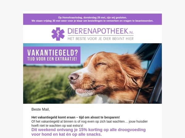 Mail, Scoor 15% korting op voeding & snacks – t/m zondag!