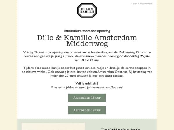 Uitnodiging voor de opening van Dille & Kamille Amsterdam Middenweg