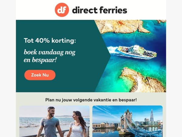 Tot 40% korting met onze zonnige ferry deals!