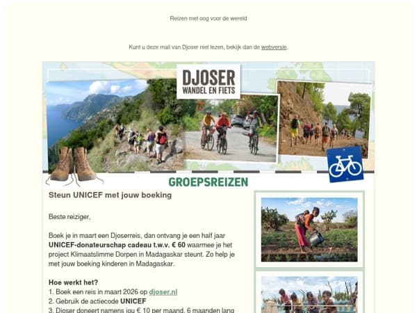 Steun UNICEF met jouw boeking