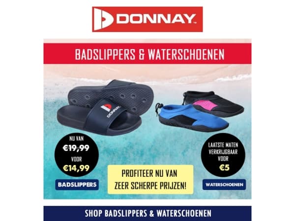 Alles voor de zomer: Shop Donnay badslippers en Campri waterschoenen met flinke korting!☀️🏖️