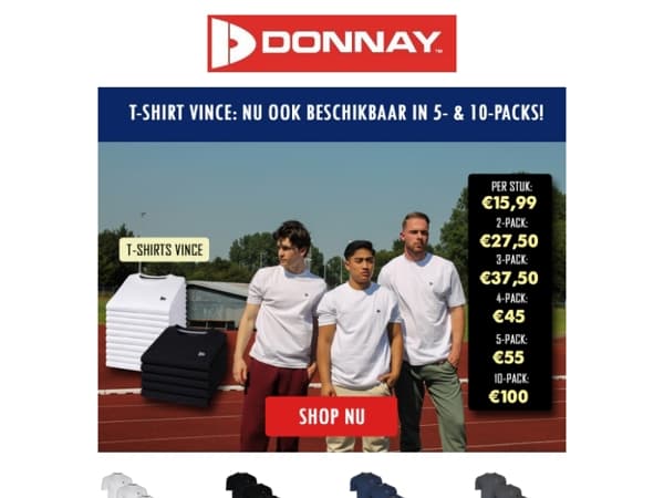 Sla je slag: Donnay Vince T-shirts nu ook in 5-packs en 10-packs👕🔥