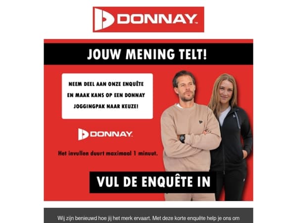 Doe mee aan de Donnay enquête en maak kans op een gratis joggingpak naar keuze 💪