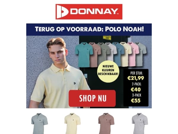 👕Donnay Poloshirt Noah: nieuwe kleuren & scherpe multipack deals 💥