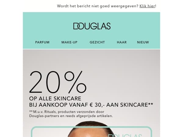 -20% op alle skincare b.a.v. € 30,- aan skincare**