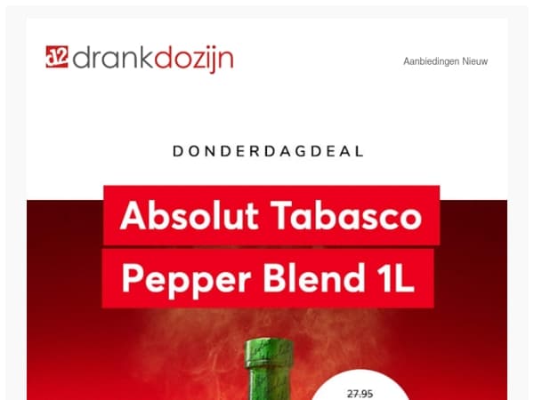 DonderdagDeal | Absolut Tabasco Pepper Blend 1LTR