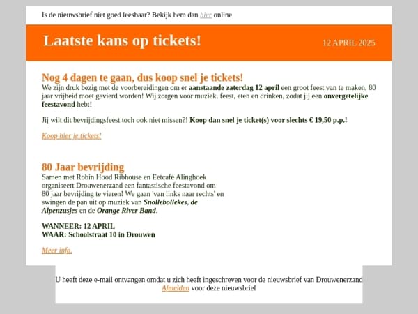 Laatste kans op tickets!