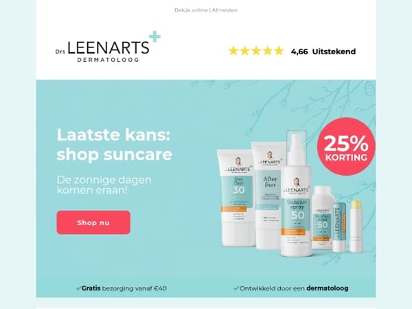 Laatste kans: 25% korting op suncare ☀️