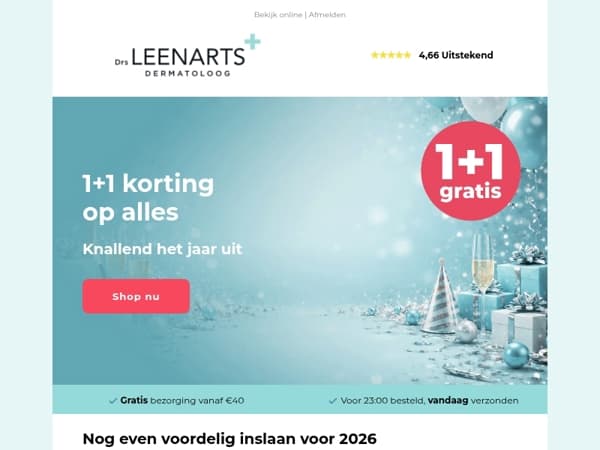 Feestdagenactie: 1+1 gratis op álle producten