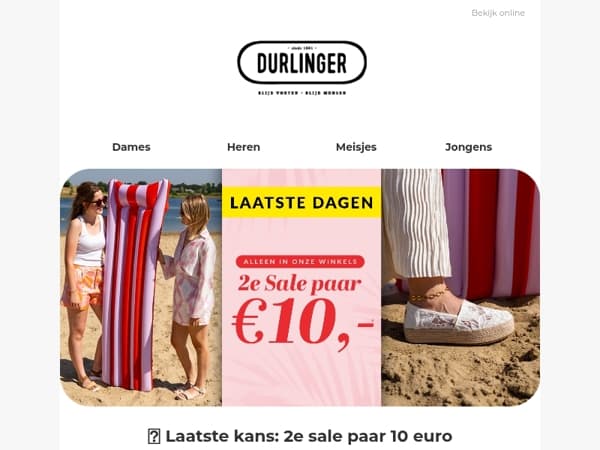 ⏰ Laatste kans: 2e sale paar voor 10 euro in onze winkels!