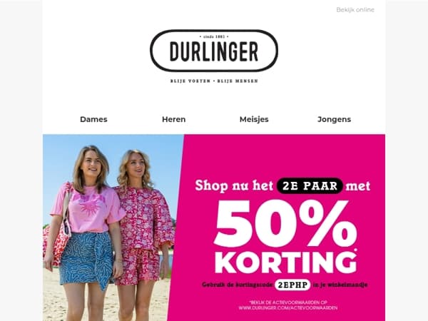 Nu: 50% korting op je 2e paar schoenen*