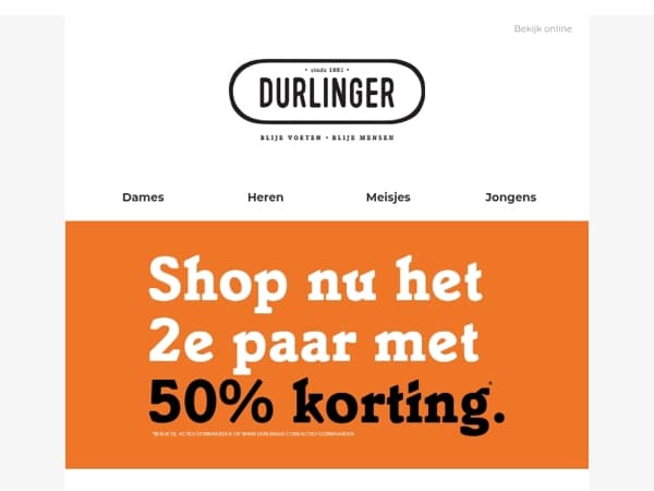 2e paar 50% korting!