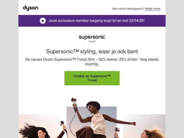 Net geland: de Dyson Supersonic™ Travel föhn