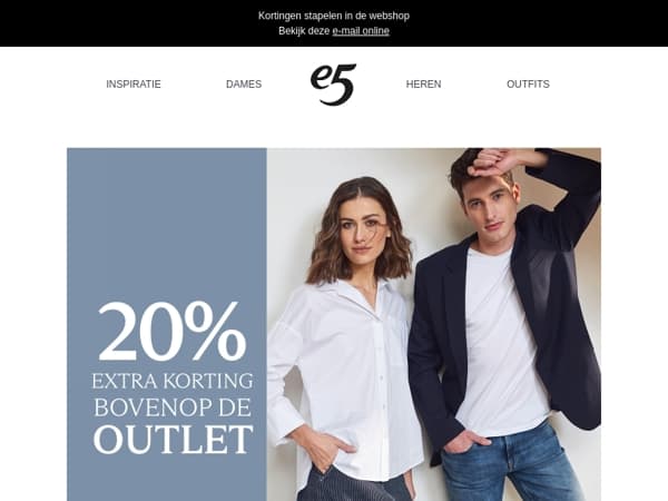 NU: 20% extra korting bovenop de outletprijzen