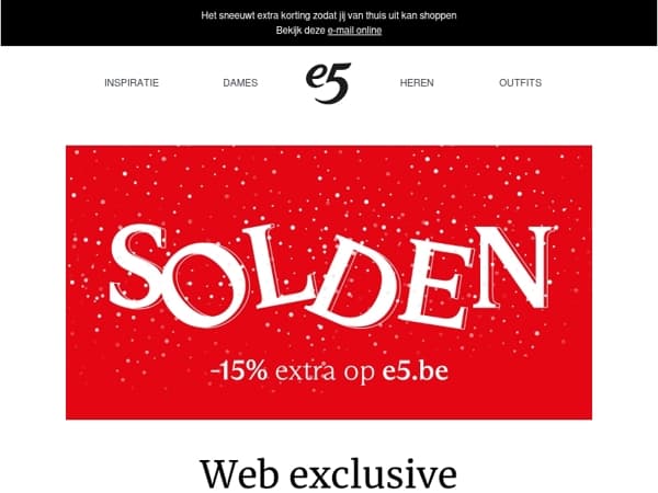 NU 15% extra soldenkorting op e5.be