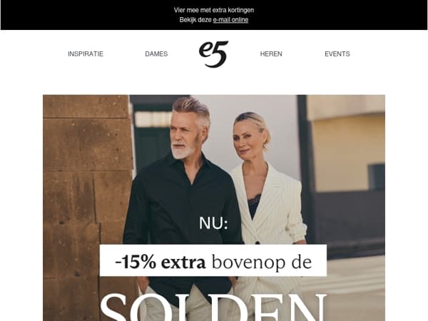 Web only: nu 15% extra soldenkorting op e5.be