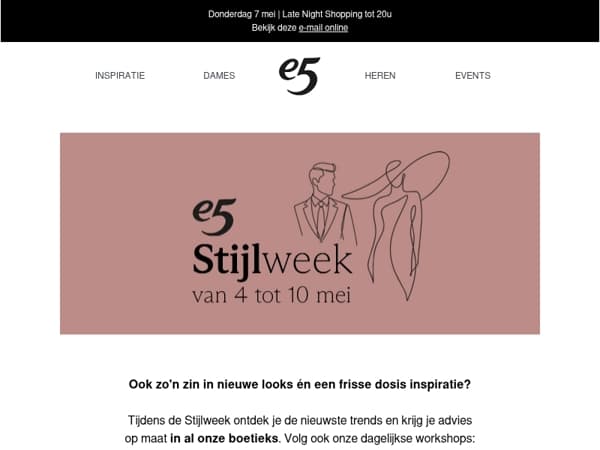Stijlweek bij e5: trends, workshops & styling op jouw maat