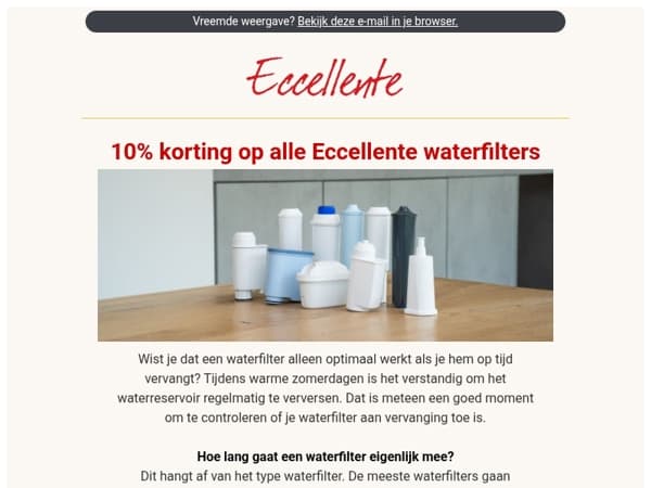 10% korting op alle Eccellente waterfilters