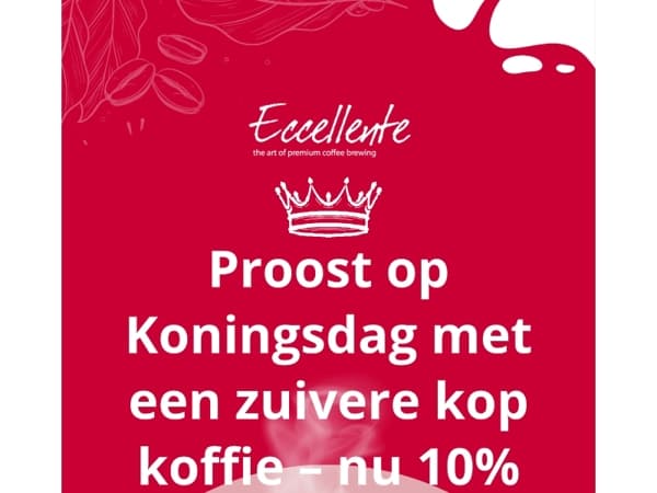 ☕️ Proost op Koningsdag met een zuivere kop koffie – nu 10% korting