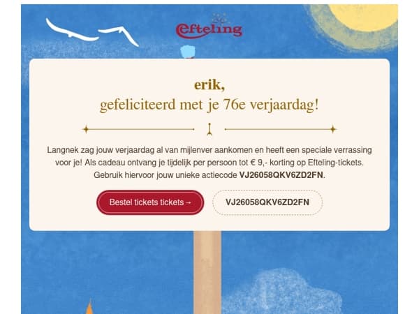 erik, een verjaardagscadeau van de Efteling