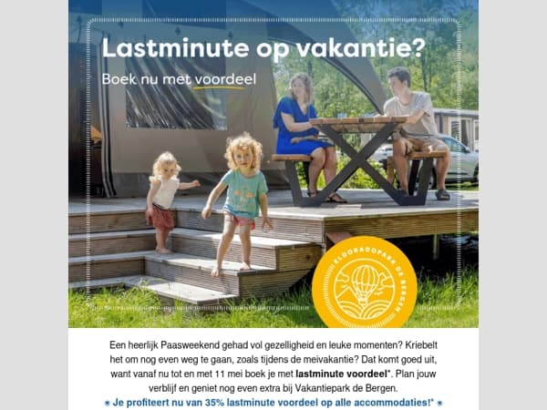 35% last minute voordeel op alle accommodaties