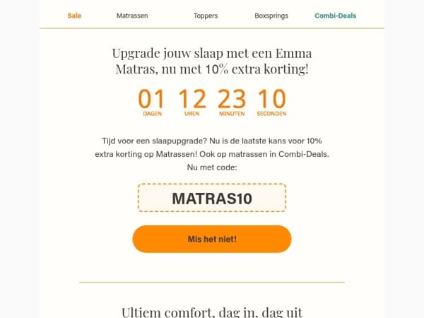 Laatste kans: 10% korting op matrassen