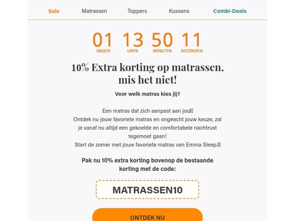 Laatste kans: 10% extra korting op matrassen!