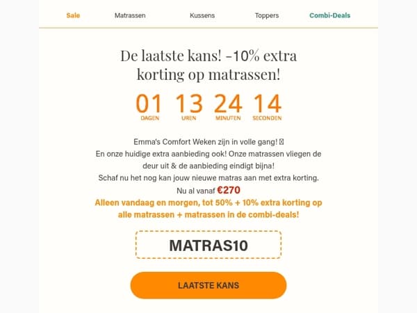 Laatste kans: -10% extra korting op matrassen!