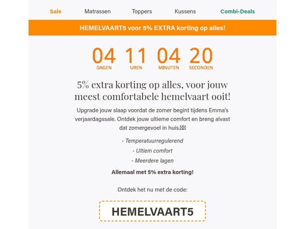 5% extra korting op alles! Voor jouw meest comfortabele Hemelvaart ooit
