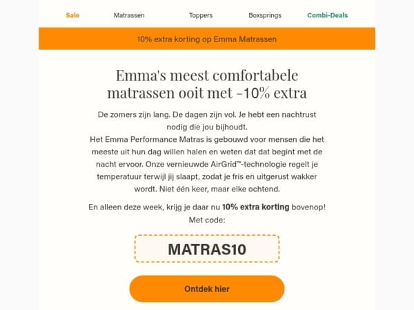 10% extra korting op Emma Matrassen