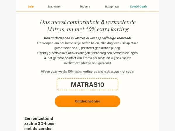 10% extra korting op Emma Matrassen