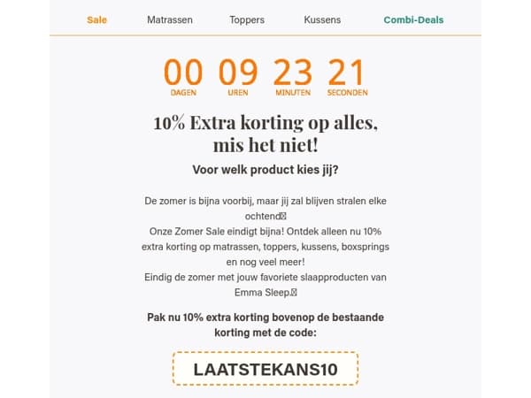 Onze code was in slaapgevallen 💤 laatste kans voor 10% extra korting op alles!