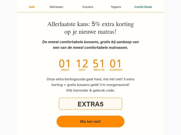 Laatste kans: gratis kussens + extra korting!