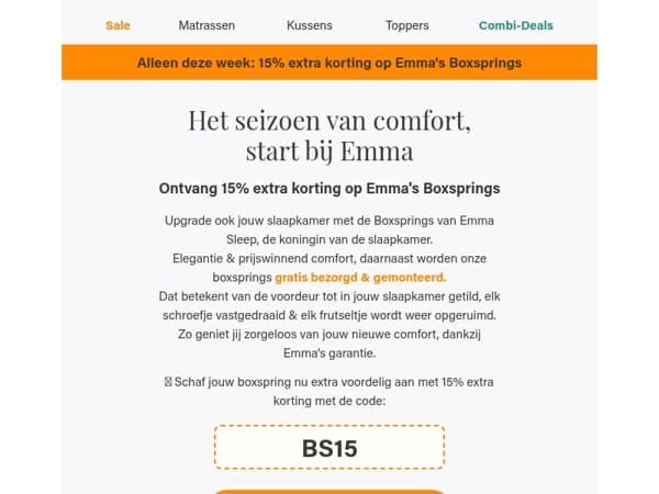 15% extra korting op Emma's Boxsprings