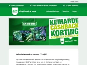 Keiharde Cashback op Samsung TV’s bij EP!