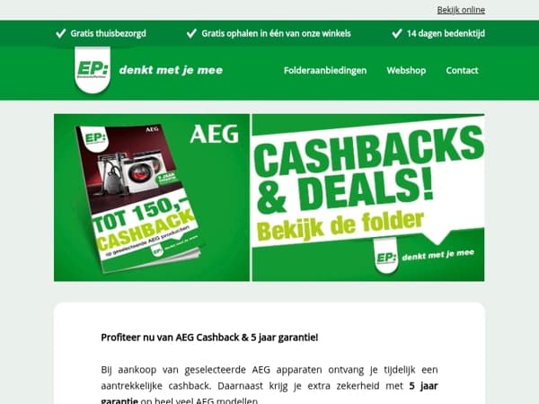 Profiteer nu van AEG Cashback & 5 jaar garantie!