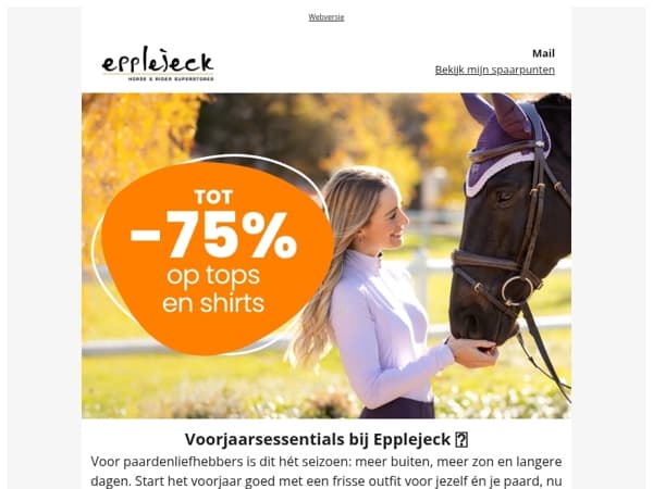 🐴👕 Voorjaarsessentials: tot -75% op tops & shirts