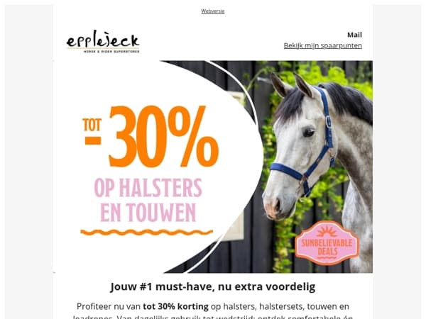 🐴 Tot 30% korting op halsters & touwen