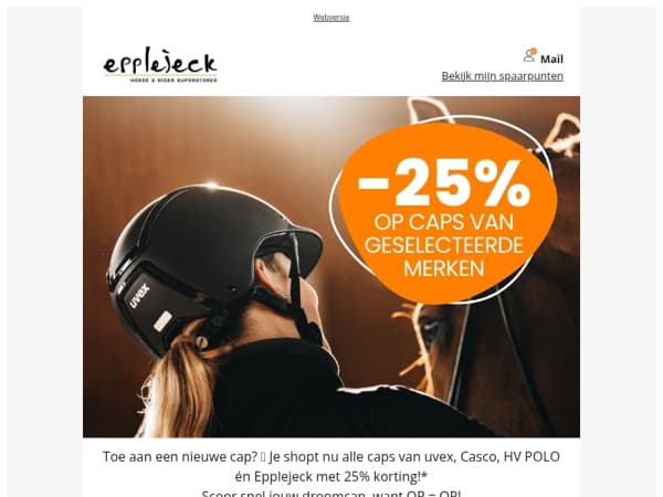 🐴 25% korting op caps