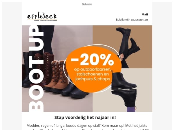 🐴 -20% op outdoorlaarzen, stalschoenen, jodhpurs & chaps
