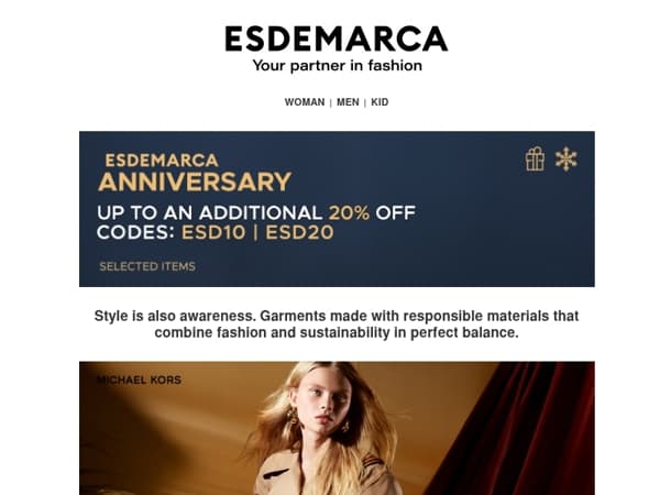 Michael Kors, Ecoalf, Hispanitas, and HOFF with an extra -20% during Anniversary