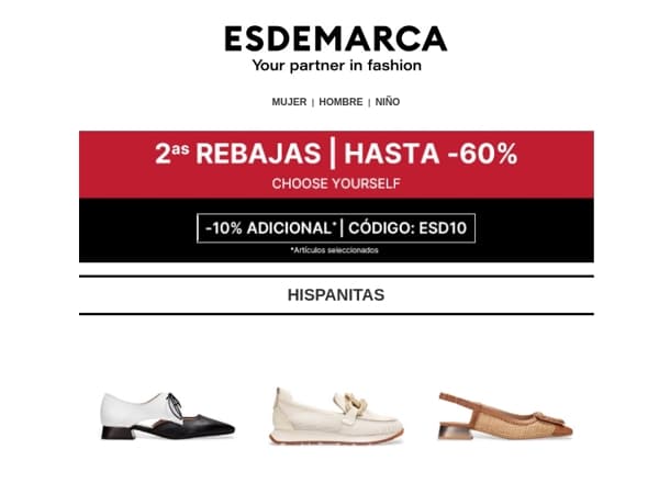 2as Rebajas en calzado: hasta -60% y un -10% adicional con ESD10 👟