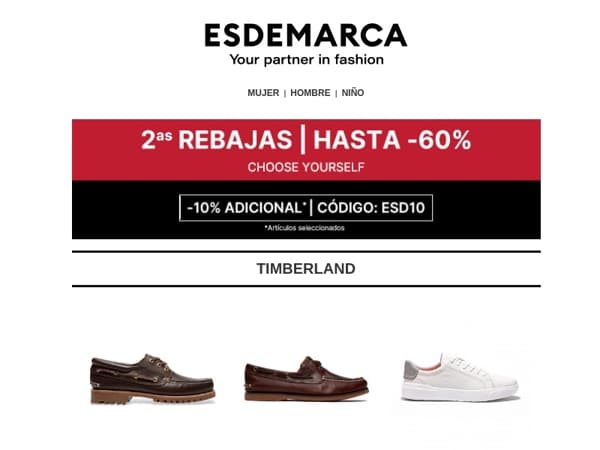 2as Rebajas en calzado: hasta -60% y un -10% adicional con ESD10 👟