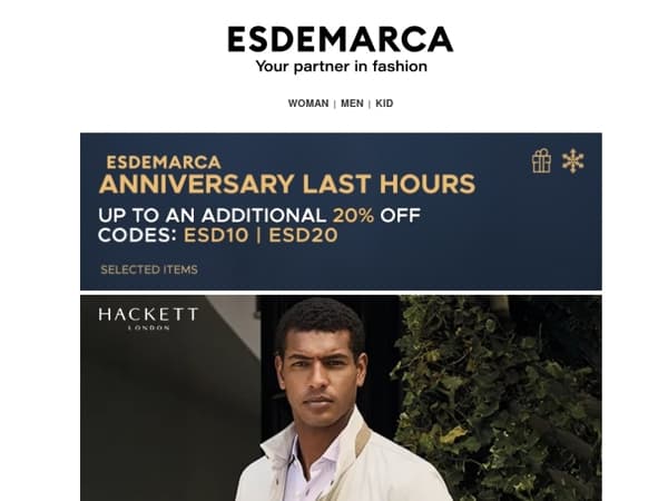 Up to an extra -20% on Hackett London, BOSS, and Ecoalf