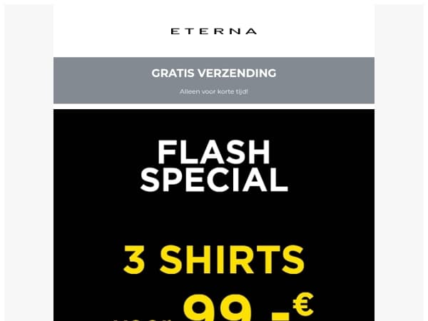 Eindspurt: 3 overhemden voor 99 € + gratis verzending!