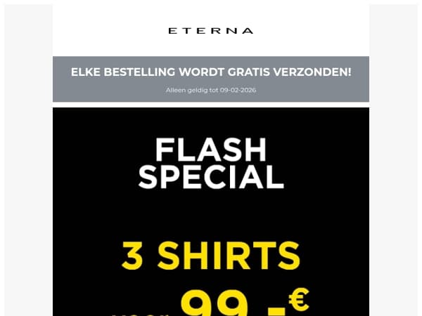 3 overhemden voor 99 € + gratis verzending! ⚡