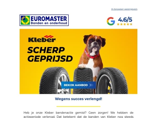 Wegens succes verlengd: Kleber banden scherp geprijsd! 