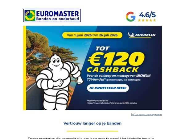 Tot €120,- cashback op Michelin