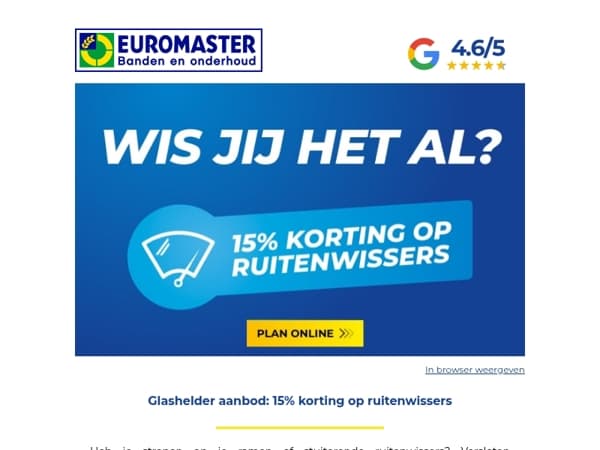 Glashelder aanbod: 15% korting op ruitenwissers 